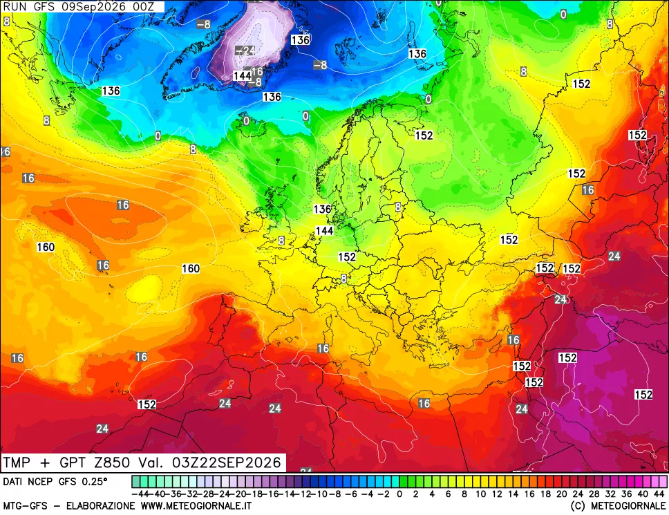 mappa 850 hPa Temp + GPT