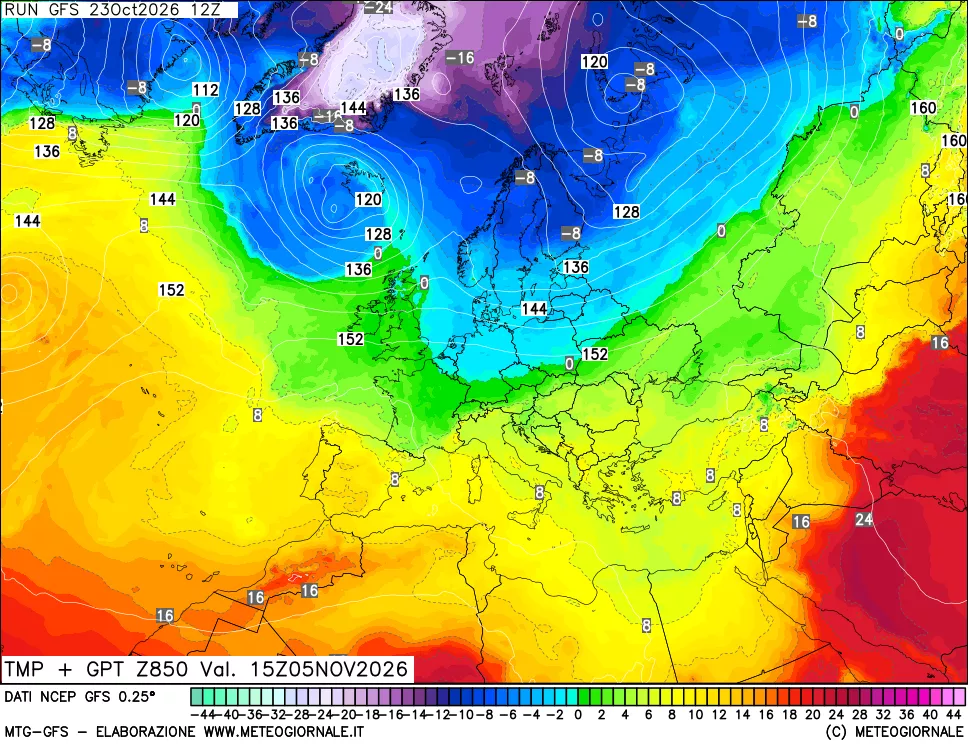 mappa 850 hPa Temp + GPT