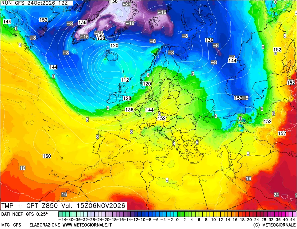 mappa 850 hPa Temp + GPT