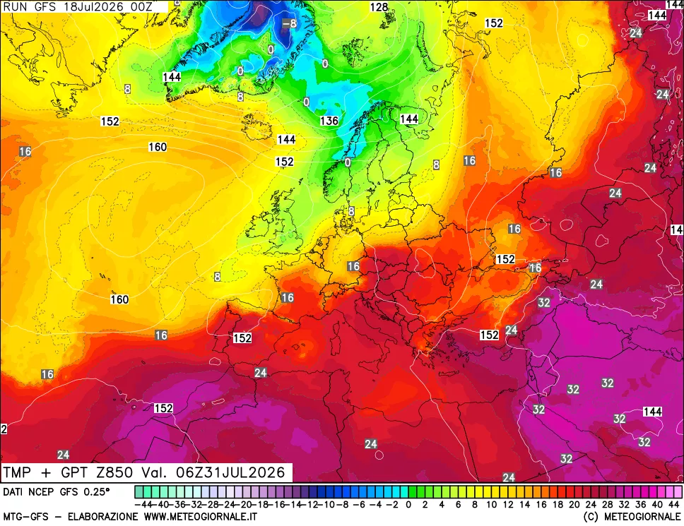 mappa 850 hPa Temp + GPT