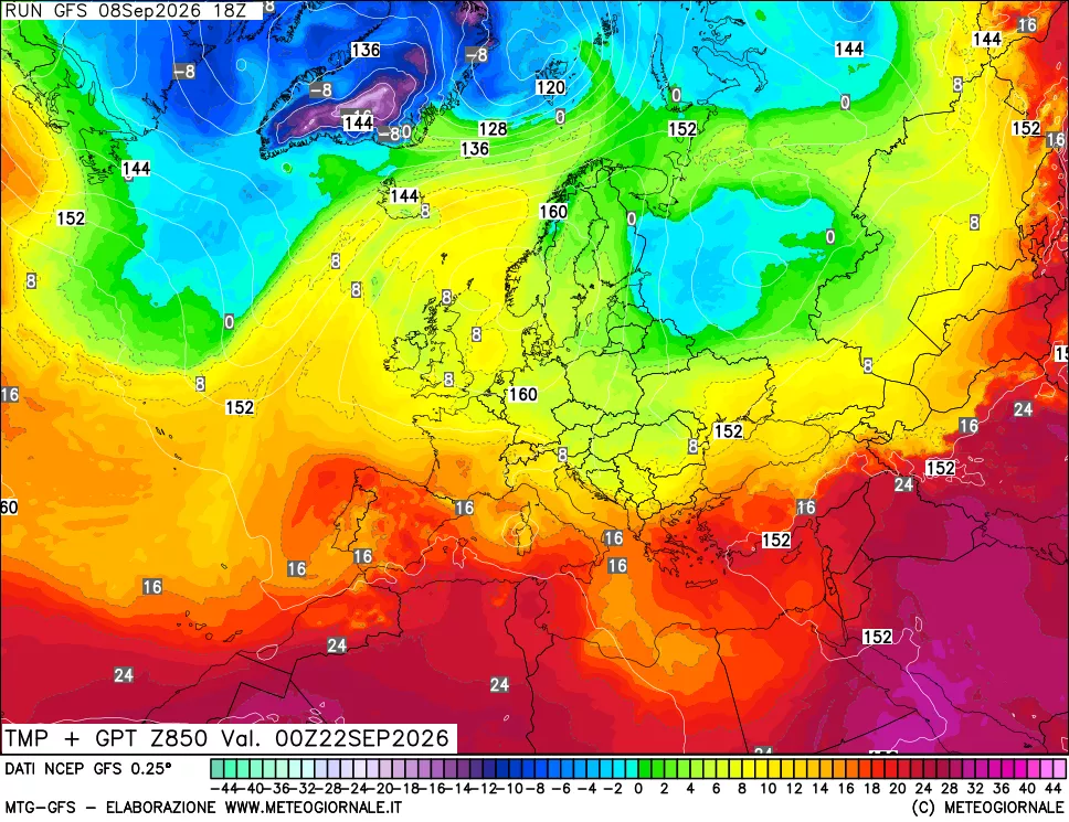 mappa 850 hPa Temp + GPT
