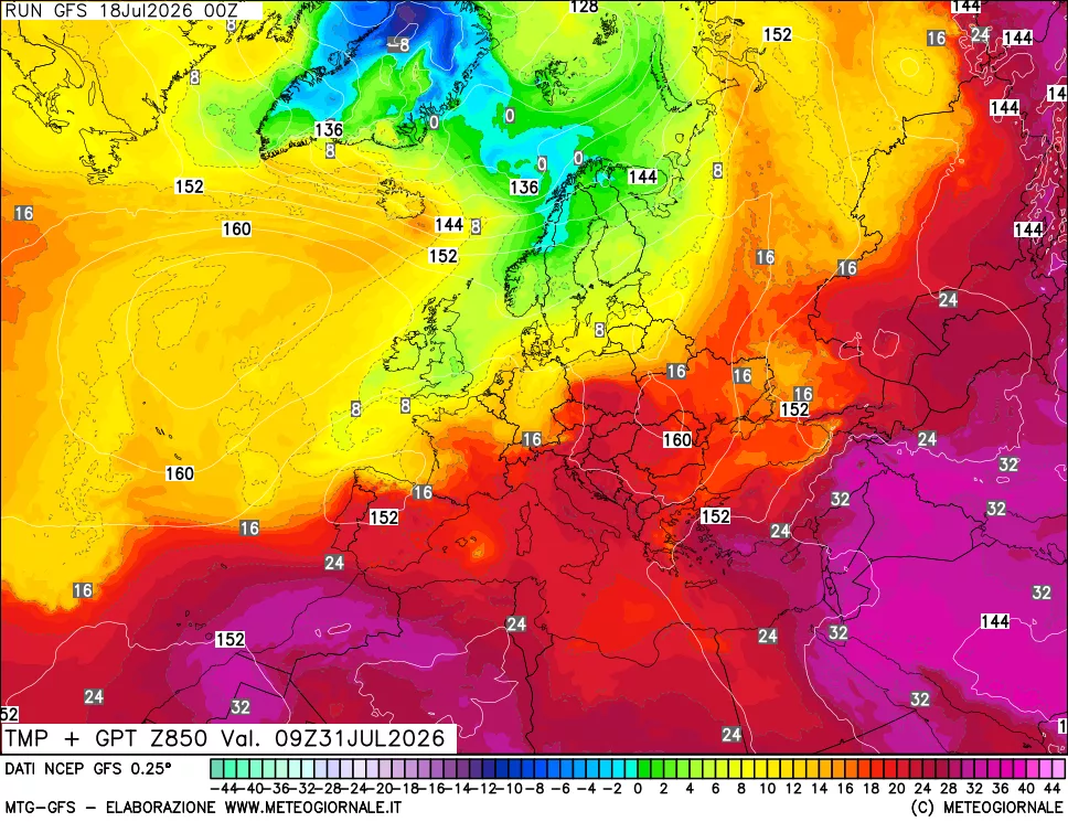mappa 850 hPa Temp + GPT