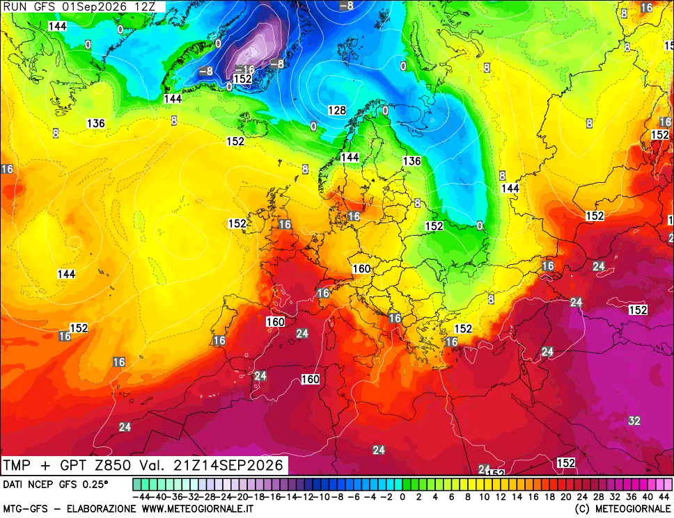 mappa 850 hPa Temp + GPT