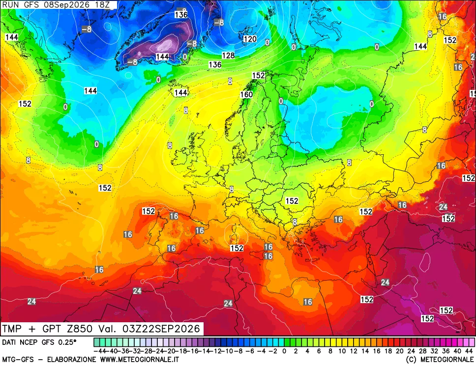 mappa 850 hPa Temp + GPT