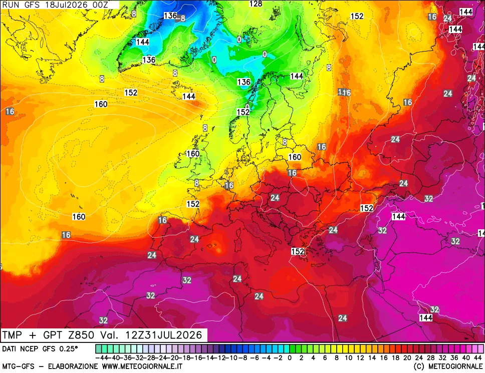mappa 850 hPa Temp + GPT