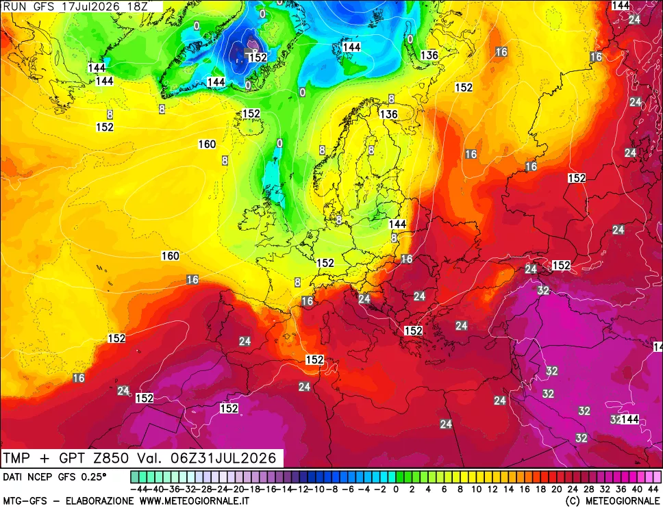 mappa 850 hPa Temp + GPT