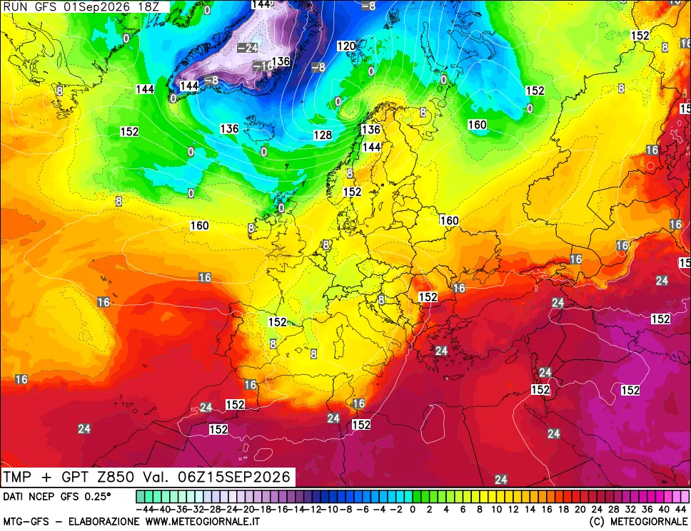 mappa 850 hPa Temp + GPT