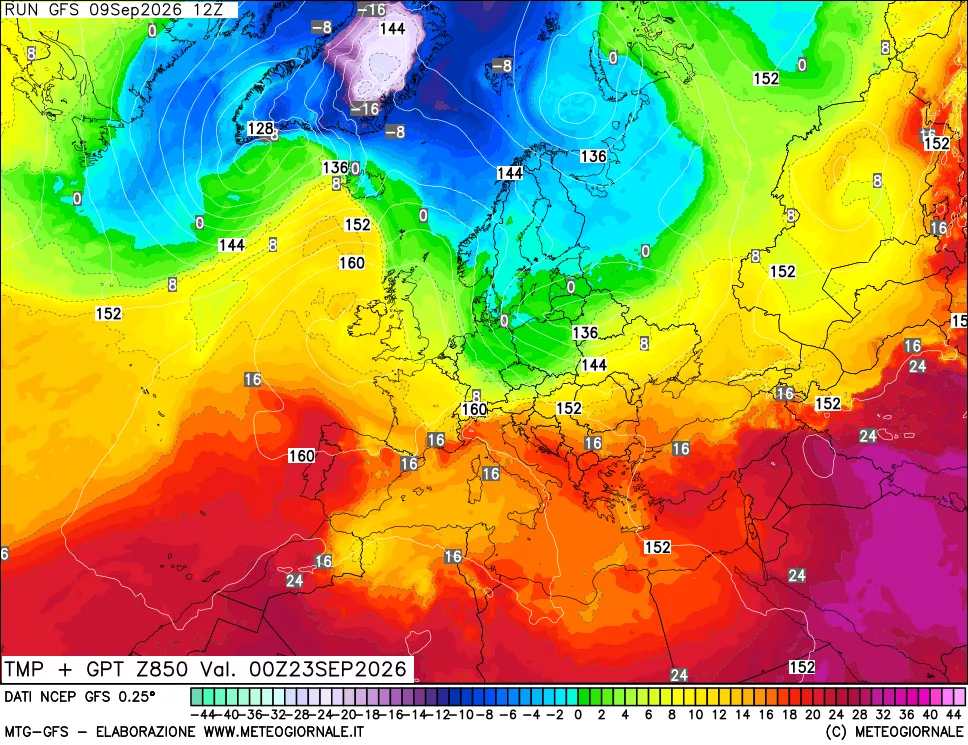 mappa 850 hPa Temp + GPT