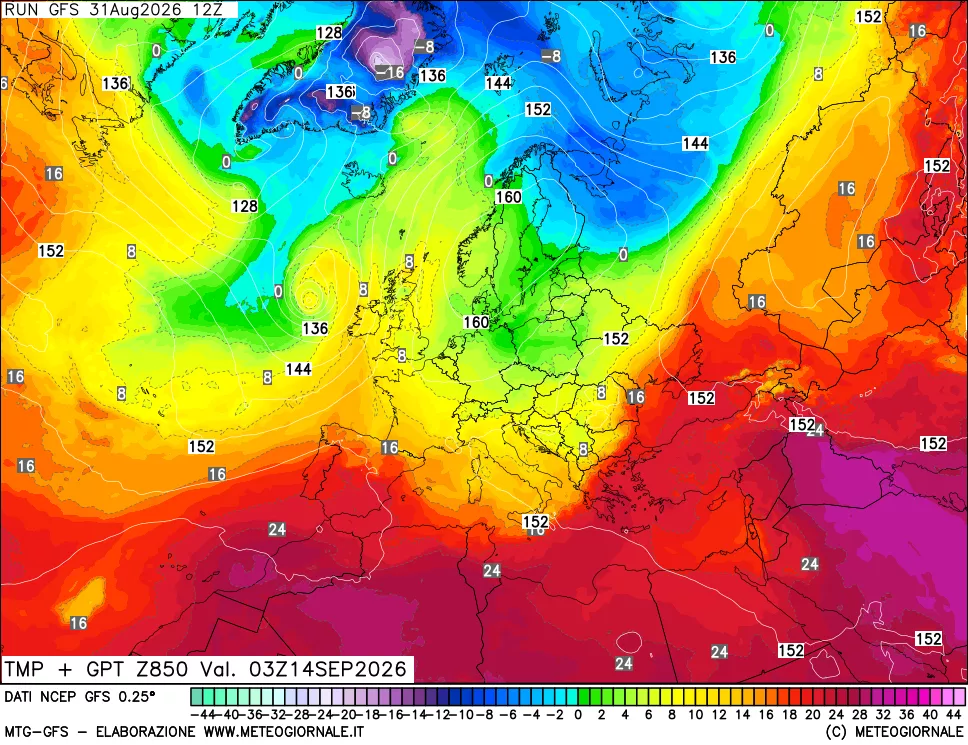 mappa 850 hPa Temp + GPT