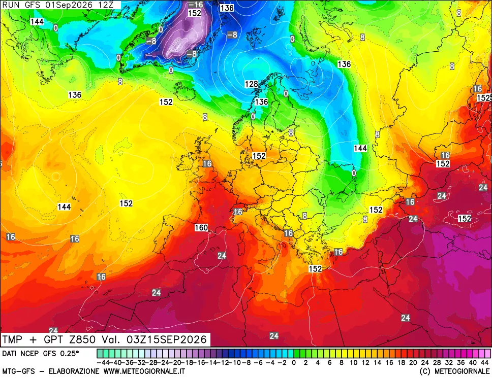 mappa 850 hPa Temp + GPT