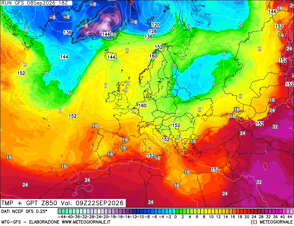 mappa 850 hPa Temp + GPT