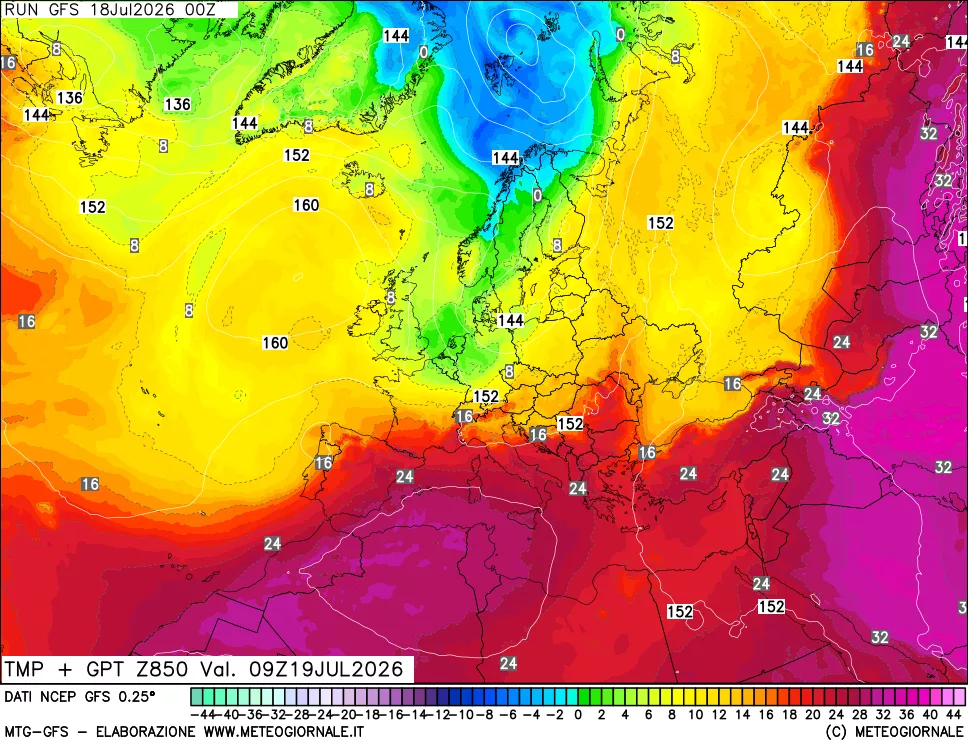mappa 850 hPa Temp + GPT