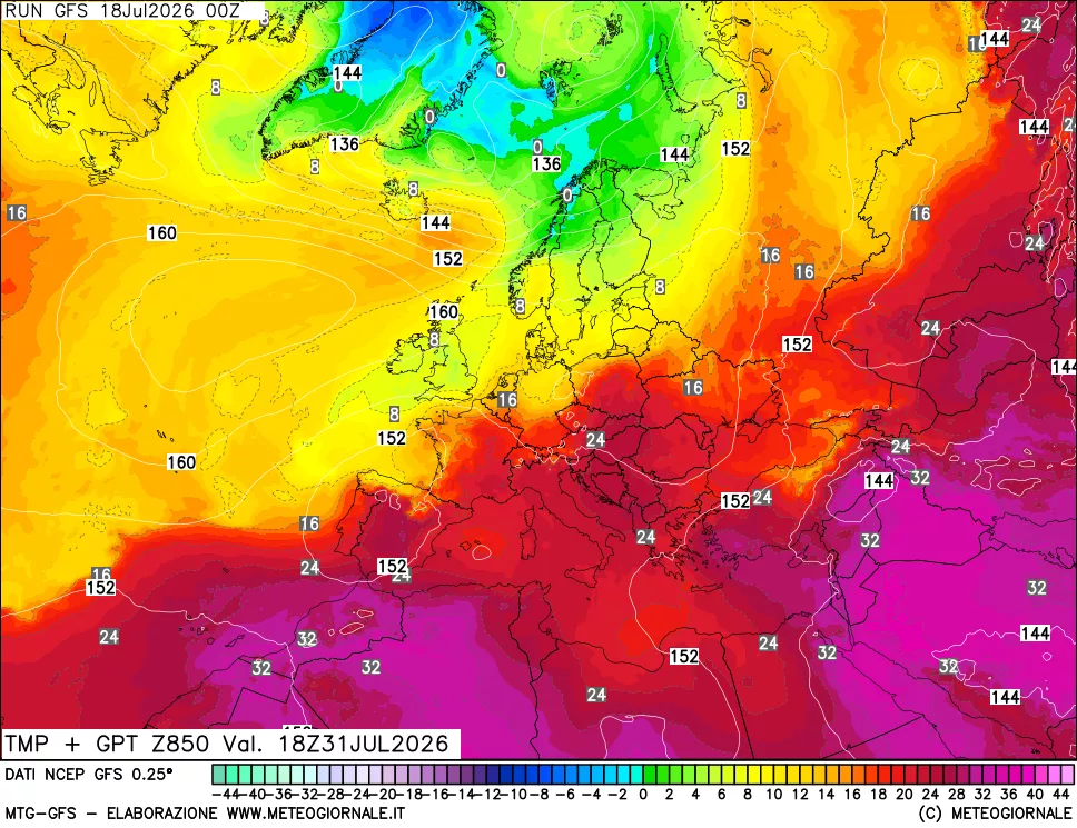 mappa 850 hPa Temp + GPT