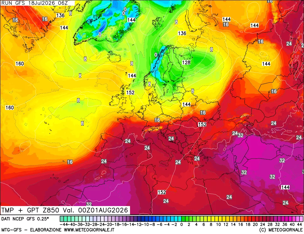 mappa 850 hPa Temp + GPT