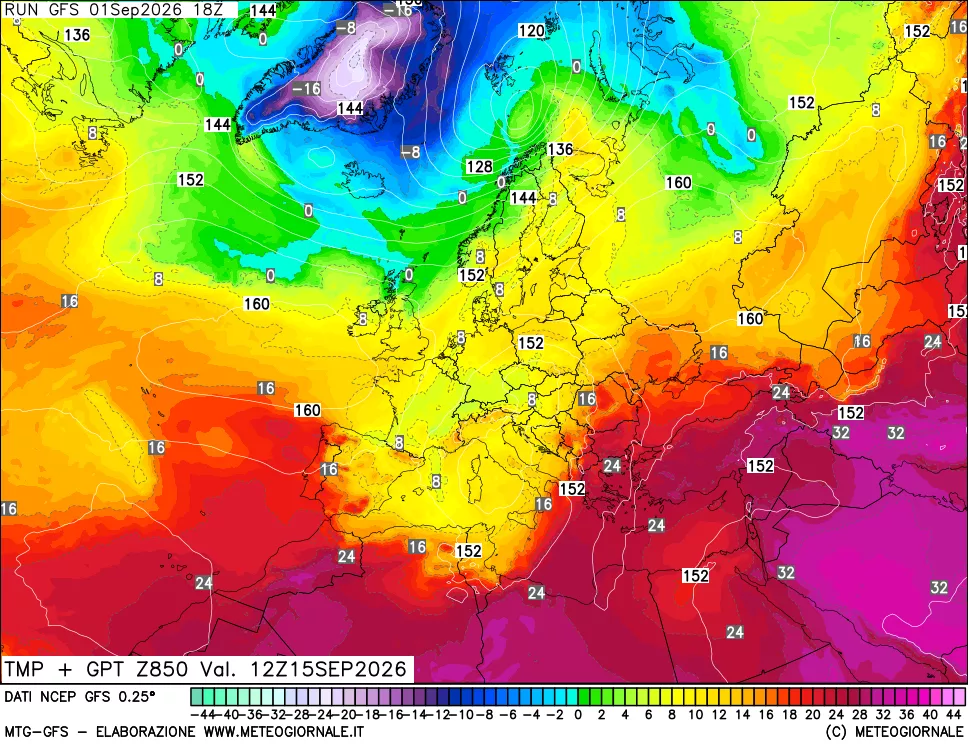 mappa 850 hPa Temp + GPT