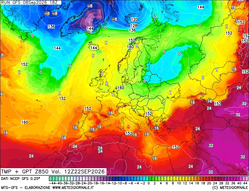mappa 850 hPa Temp + GPT