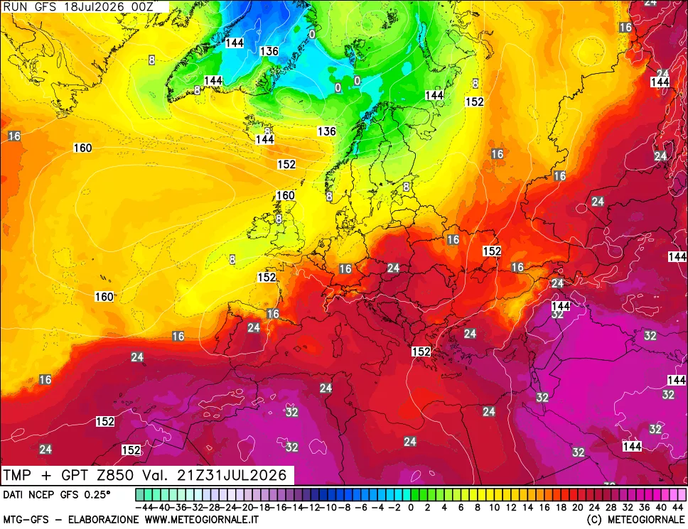 mappa 850 hPa Temp + GPT