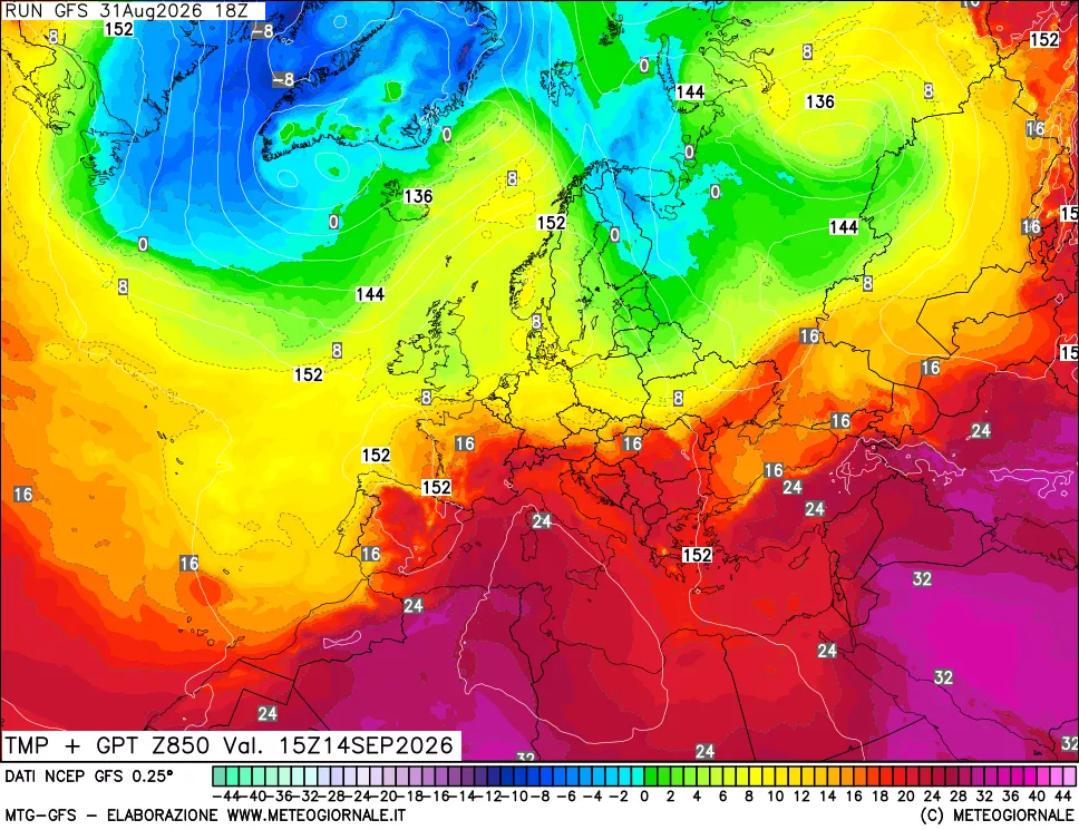 mappa 850 hPa Temp + GPT