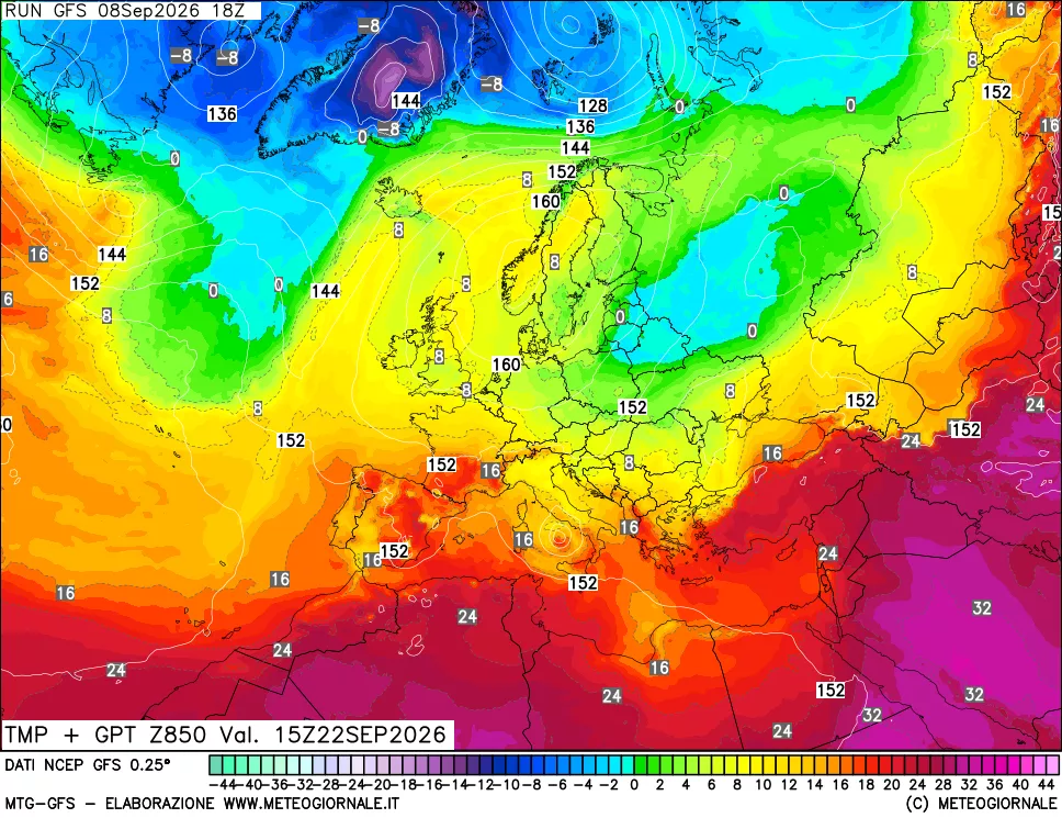 mappa 850 hPa Temp + GPT
