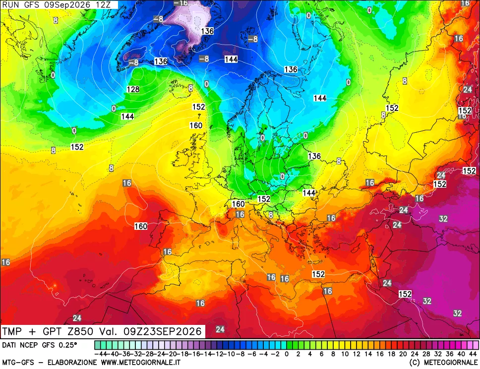 mappa 850 hPa Temp + GPT