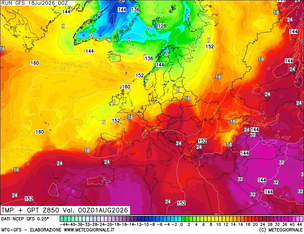 mappa 850 hPa Temp + GPT