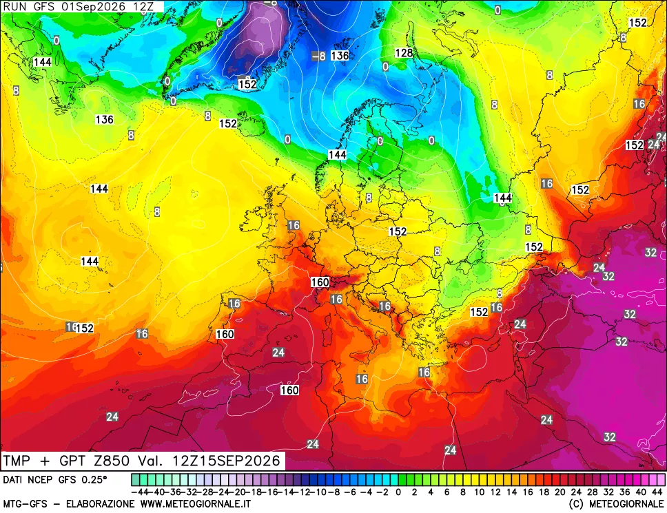 mappa 850 hPa Temp + GPT