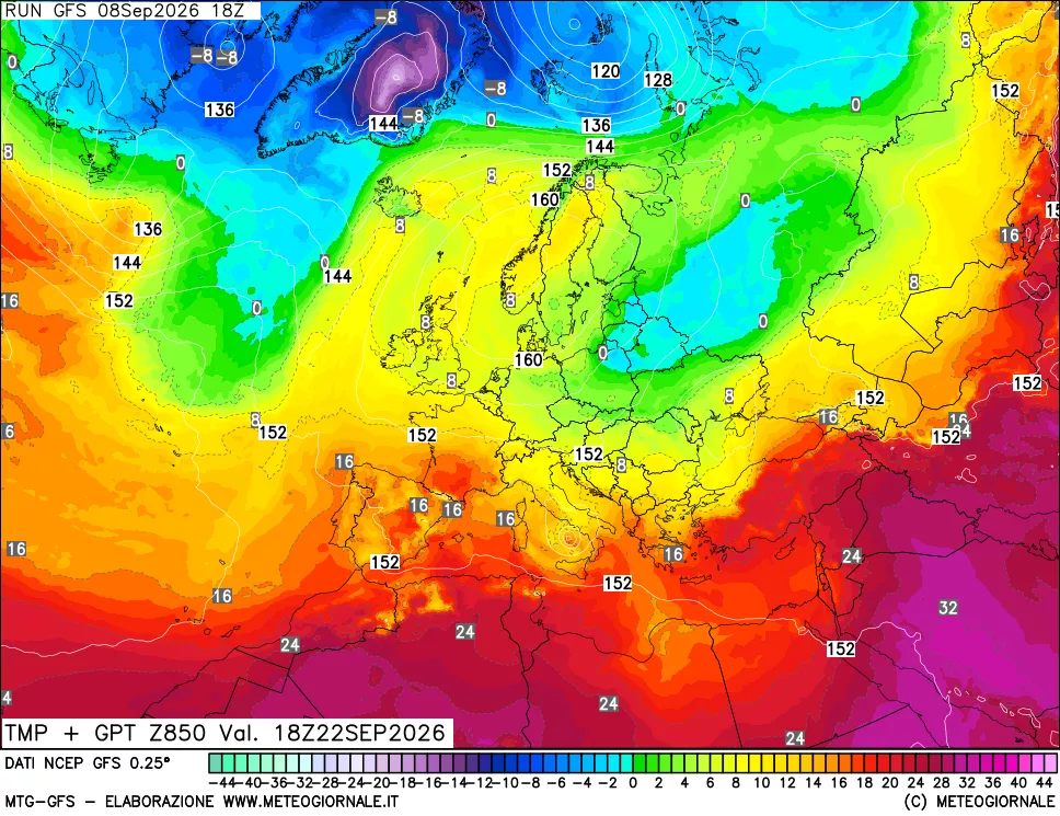 mappa 850 hPa Temp + GPT