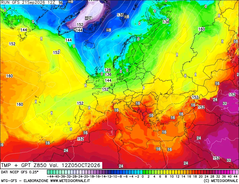 mappa 850 hPa Temp + GPT