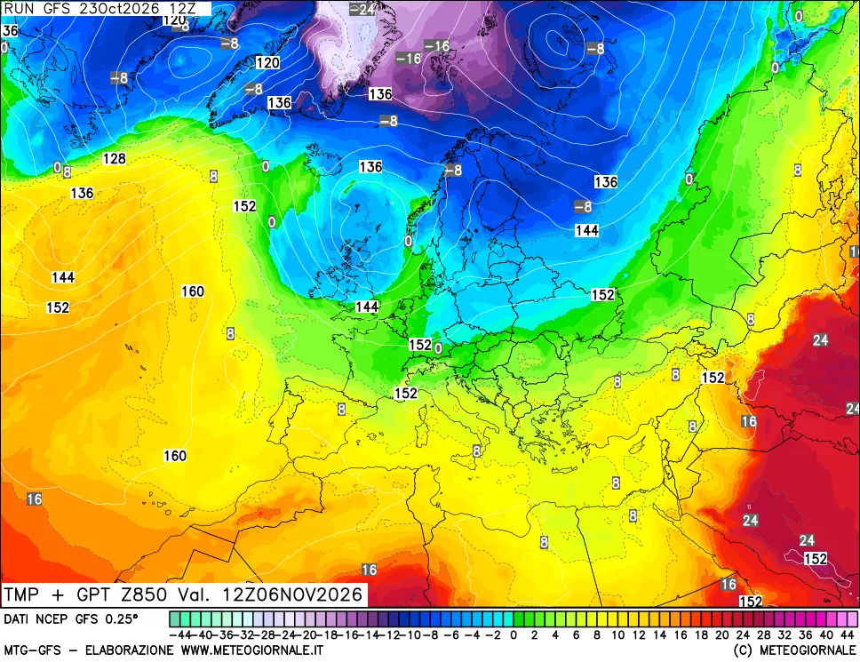 mappa 850 hPa Temp + GPT