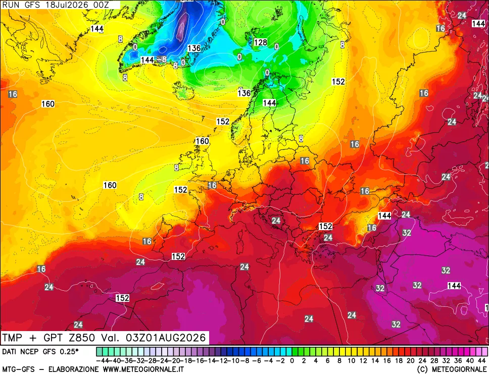 mappa 850 hPa Temp + GPT
