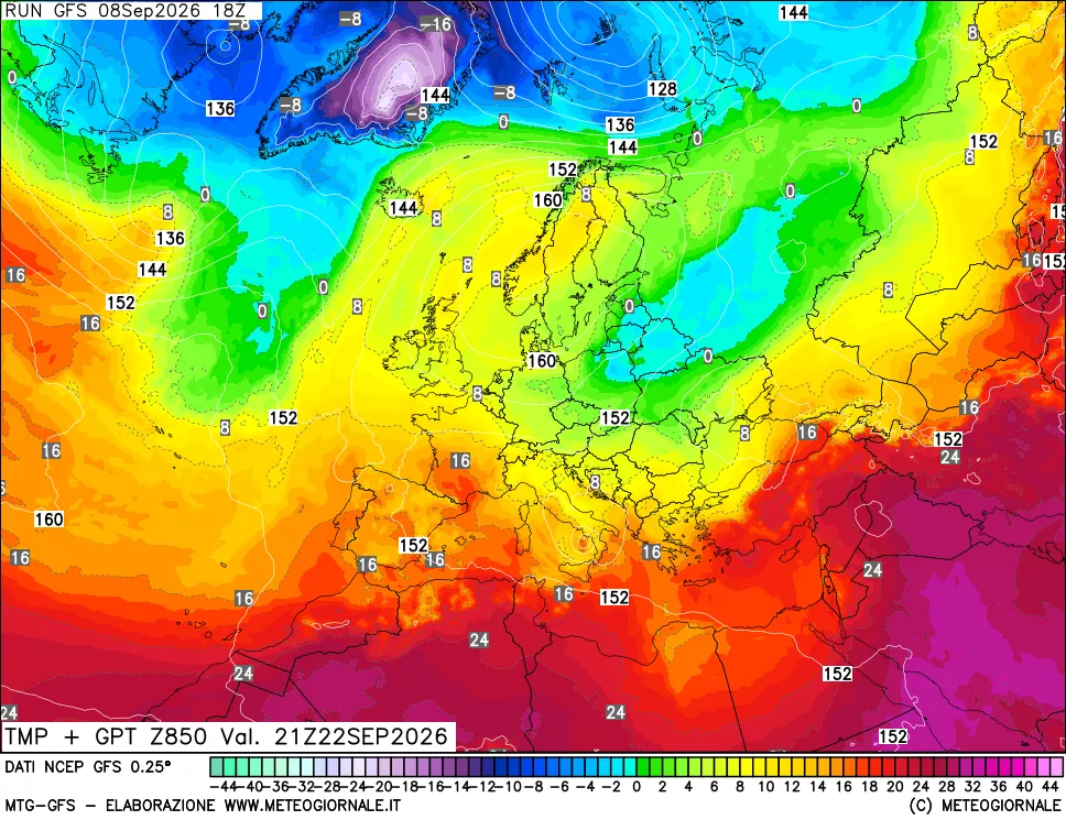 mappa 850 hPa Temp + GPT