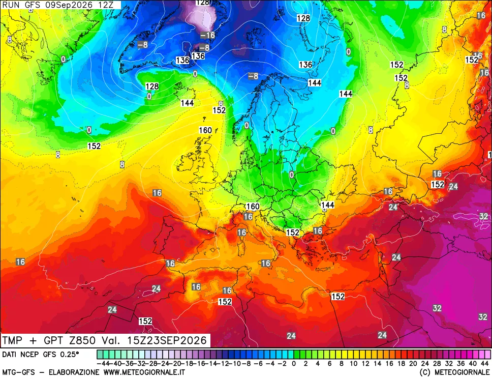mappa 850 hPa Temp + GPT