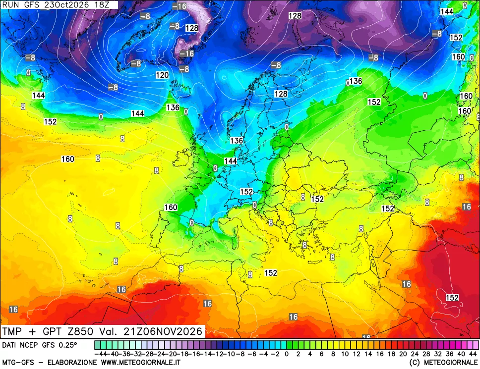 mappa 850 hPa Temp + GPT
