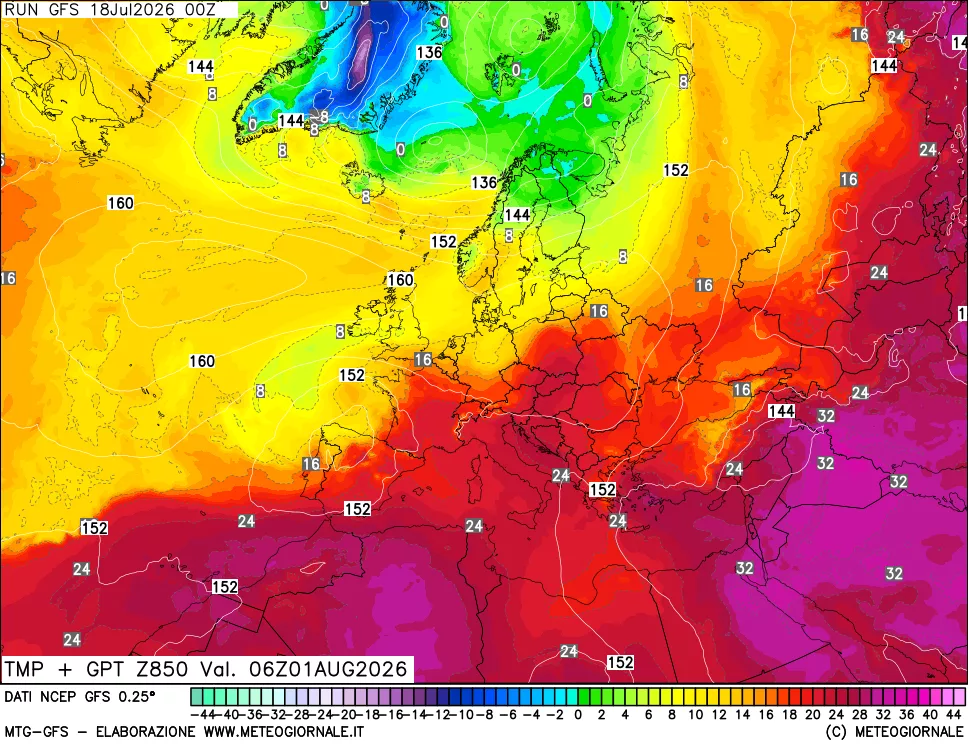 mappa 850 hPa Temp + GPT