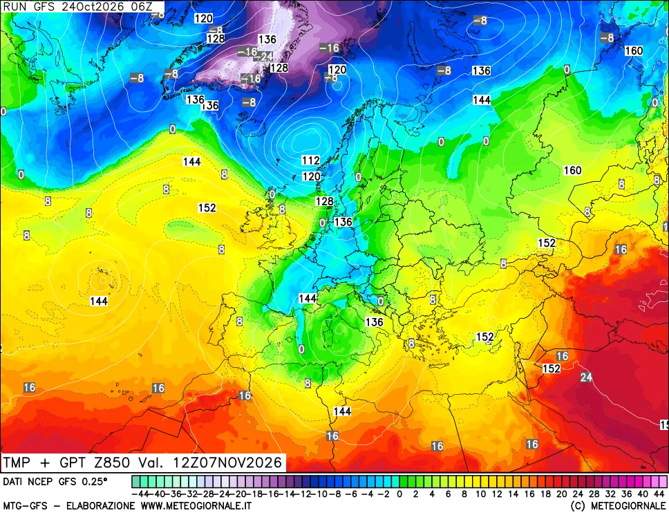 mappa 850 hPa Temp + GPT