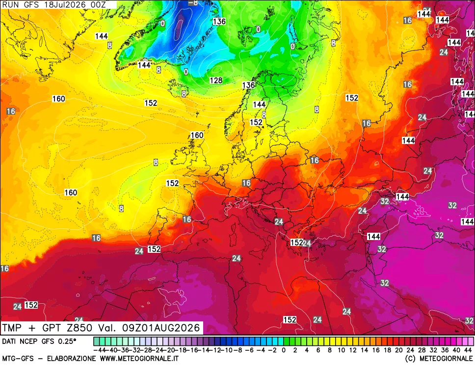 mappa 850 hPa Temp + GPT