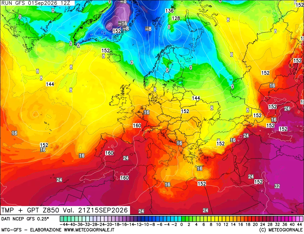 mappa 850 hPa Temp + GPT