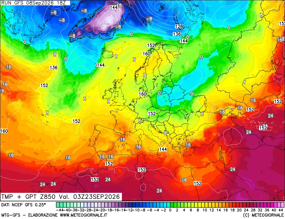 mappa 850 hPa Temp + GPT