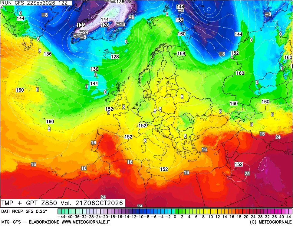 mappa 850 hPa Temp + GPT