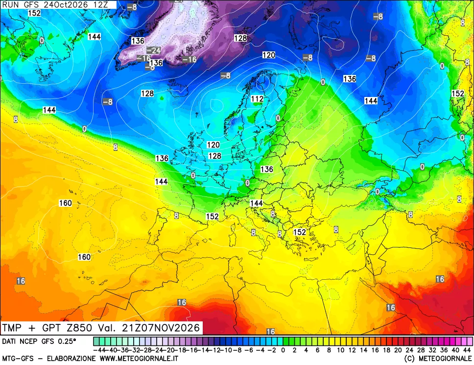 mappa 850 hPa Temp + GPT