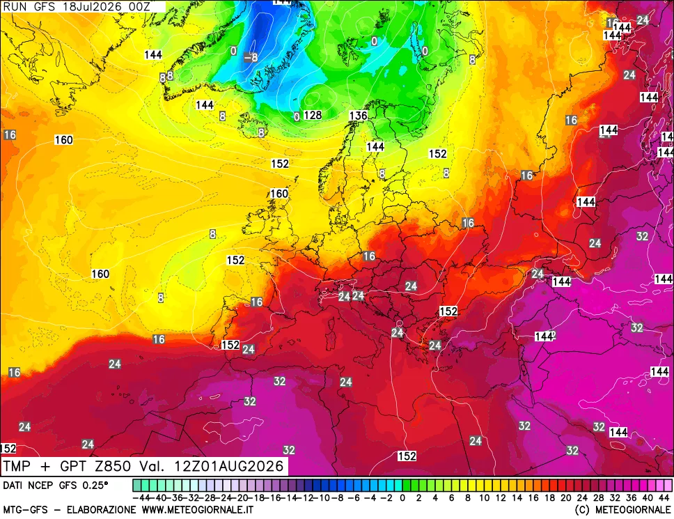 mappa 850 hPa Temp + GPT