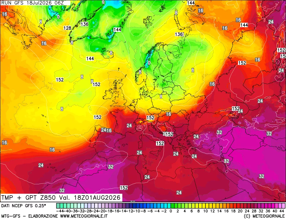 mappa 850 hPa Temp + GPT