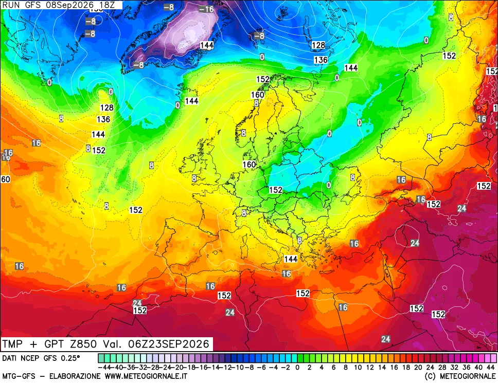 mappa 850 hPa Temp + GPT