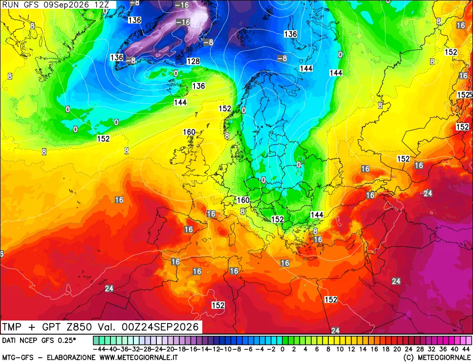 mappa 850 hPa Temp + GPT
