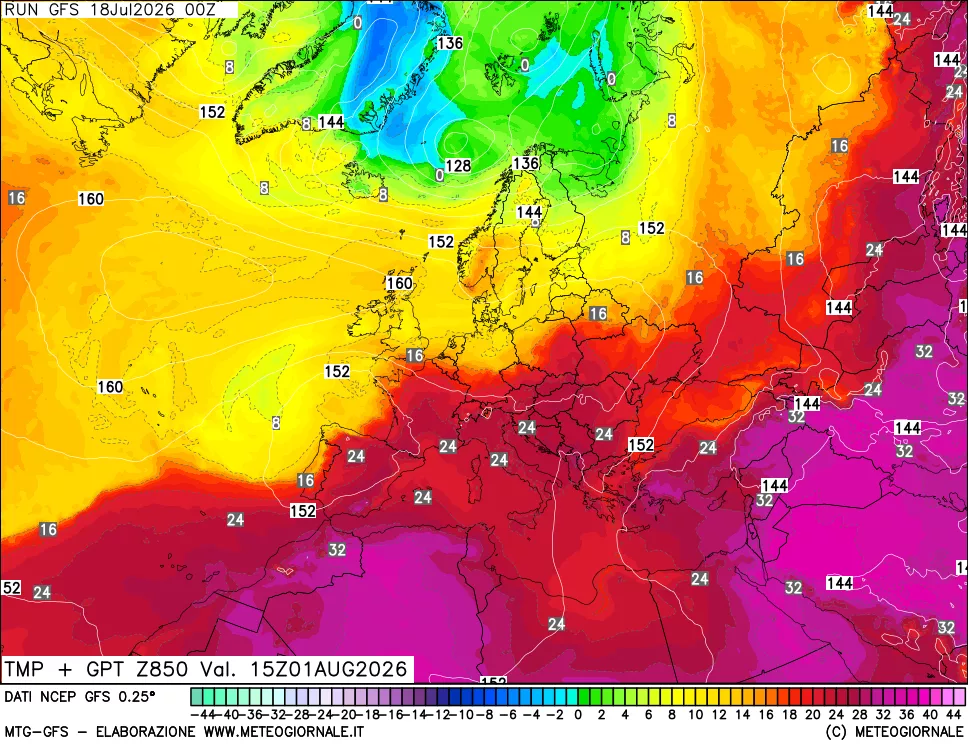 mappa 850 hPa Temp + GPT