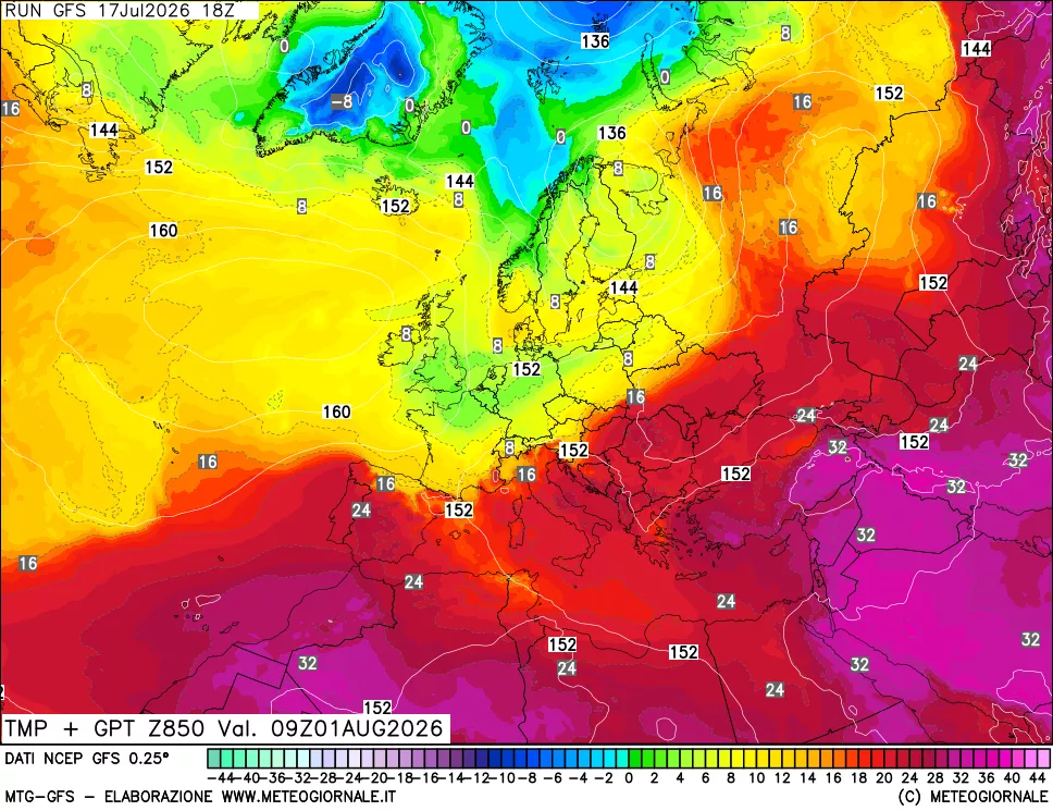 mappa 850 hPa Temp + GPT