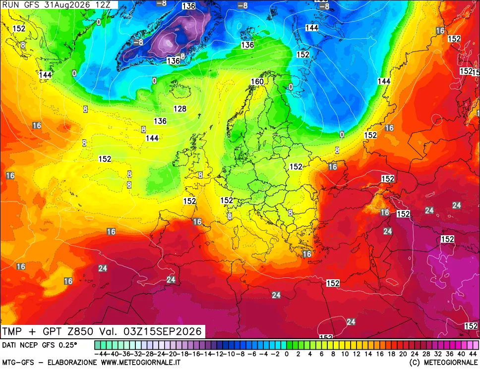 mappa 850 hPa Temp + GPT