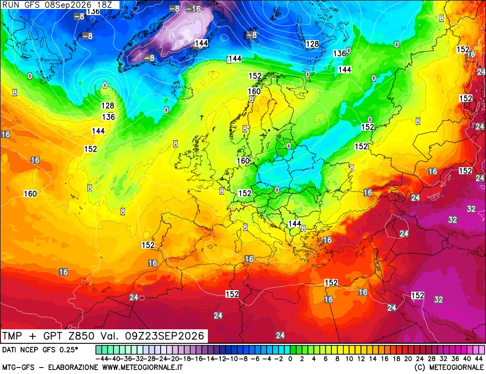 mappa 850 hPa Temp + GPT