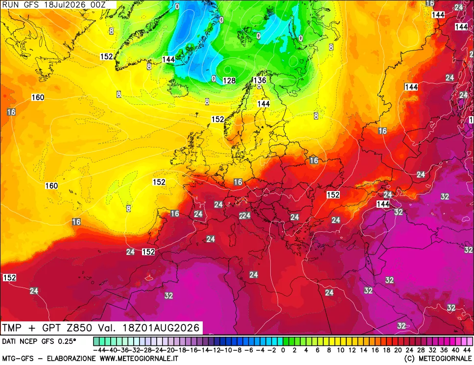 mappa 850 hPa Temp + GPT