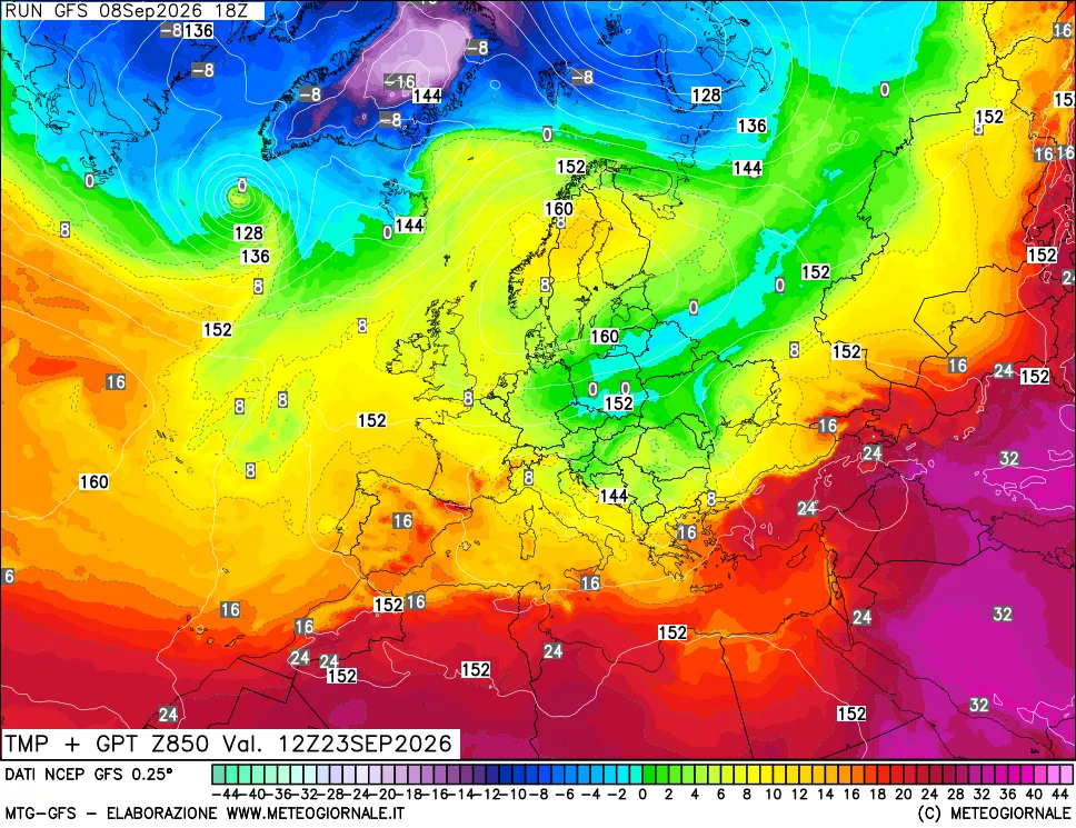 mappa 850 hPa Temp + GPT